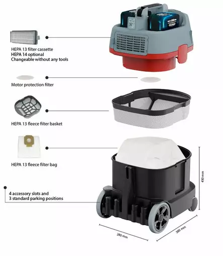CLEN ERA IGO Akkuimuri - litium 18V-5 Ah x 2 kpl makita yhteensopivuus - Clen märkäimurit ja kuivaimurit - 18048 - 2